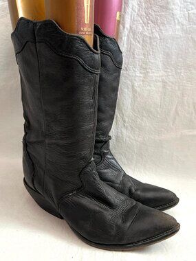 Vintage Zodiac western boots womens 9 black leather pointed toe mid calf cowgirl